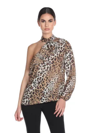 Blusa HUTR m/l monospalla con colletto più rouches fant. Maculata