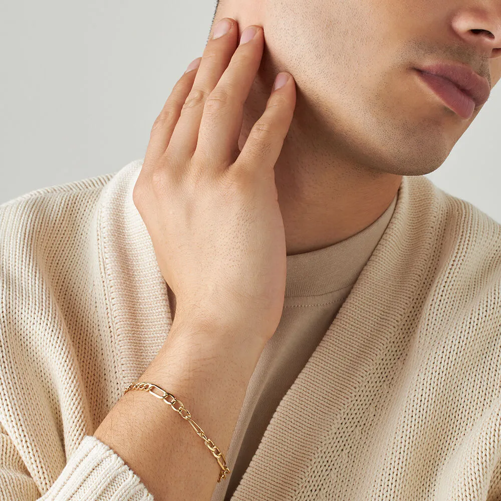 Bracciale Catena L'homme Or Oro Giallo 375/1000 Maglia Alternata 1/3 21 cm 1425074