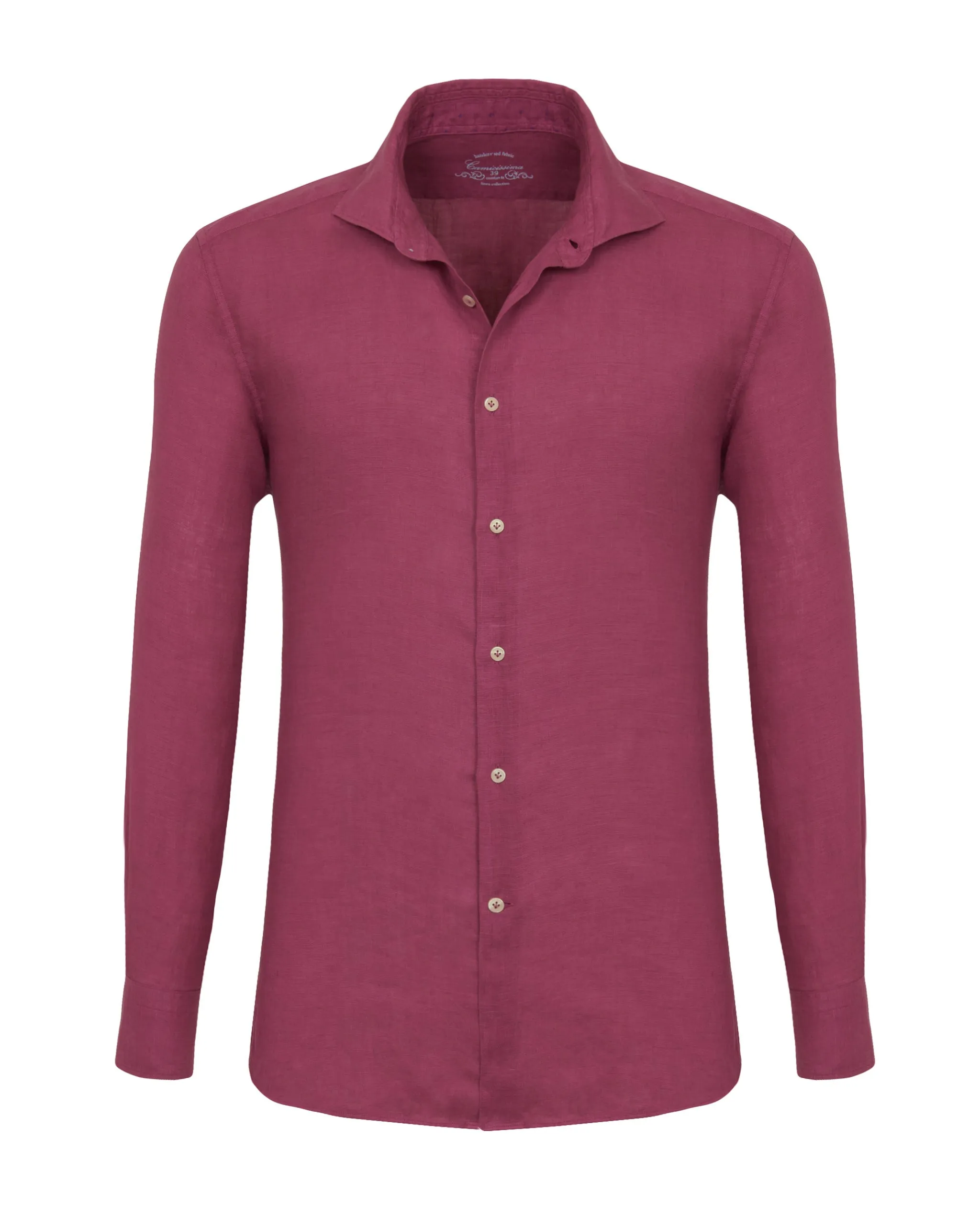 Camicia trendy lino rosso porpora tinto capo francese    