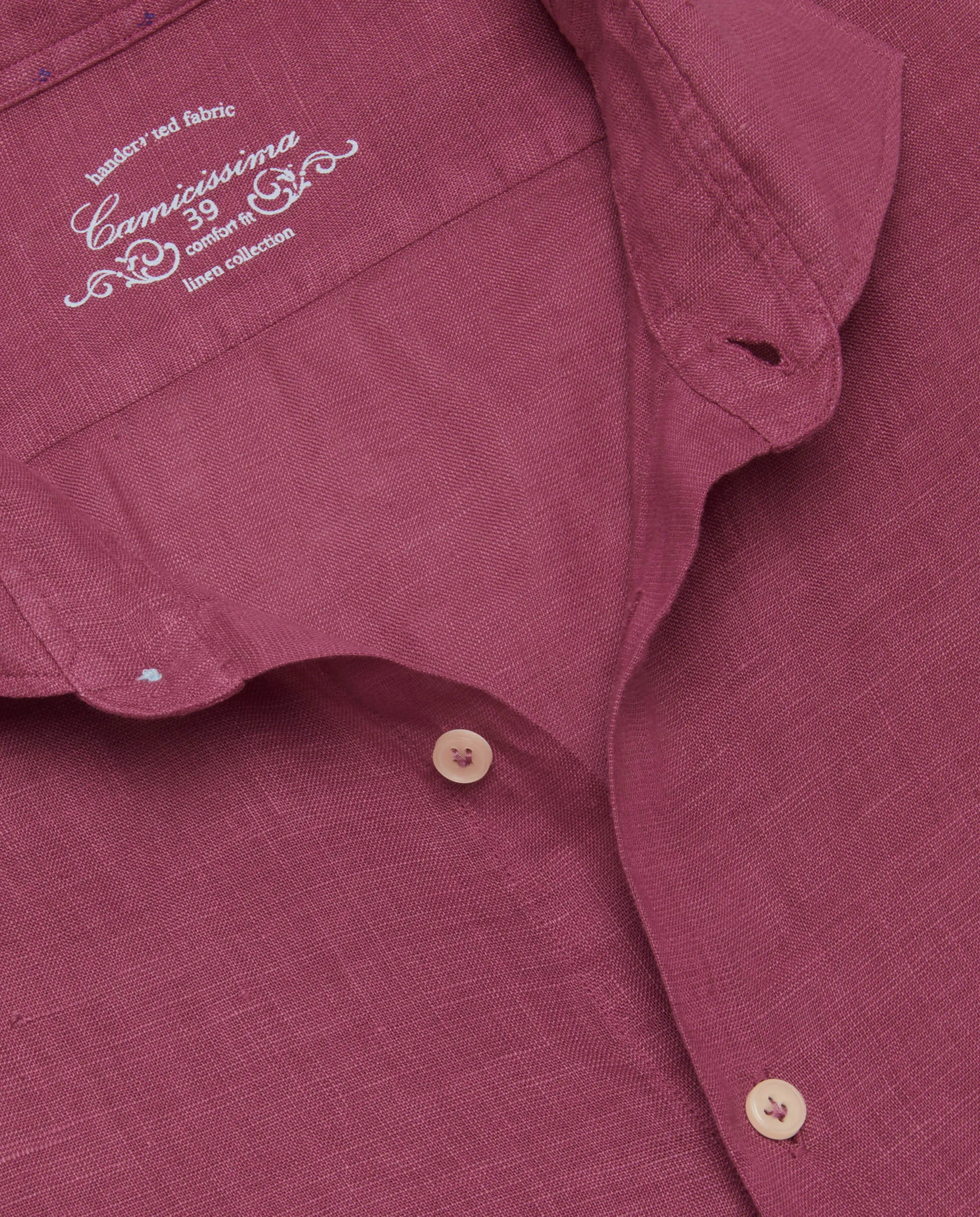 Camicia trendy lino rosso porpora tinto capo francese    