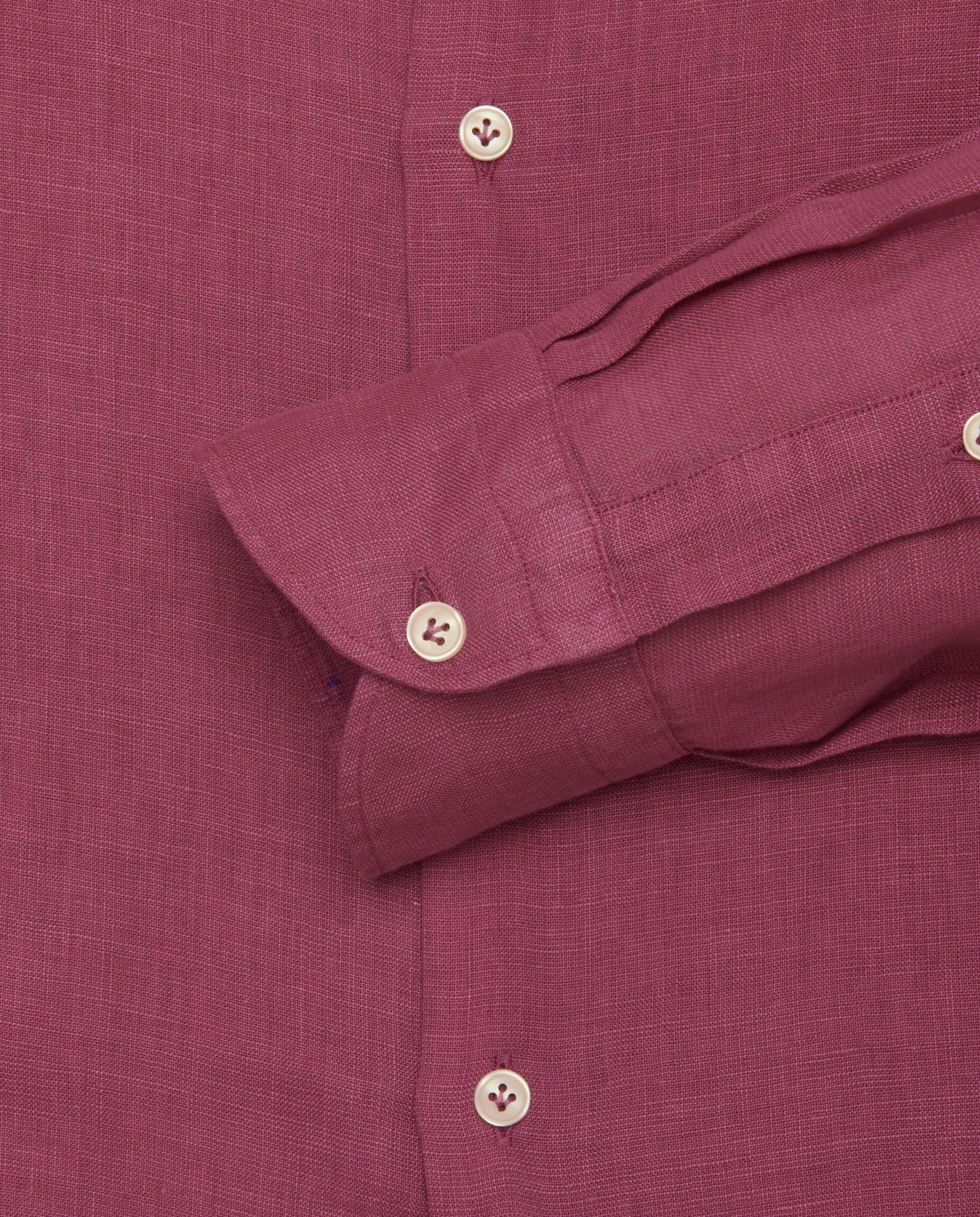 Camicia trendy lino rosso porpora tinto capo francese    