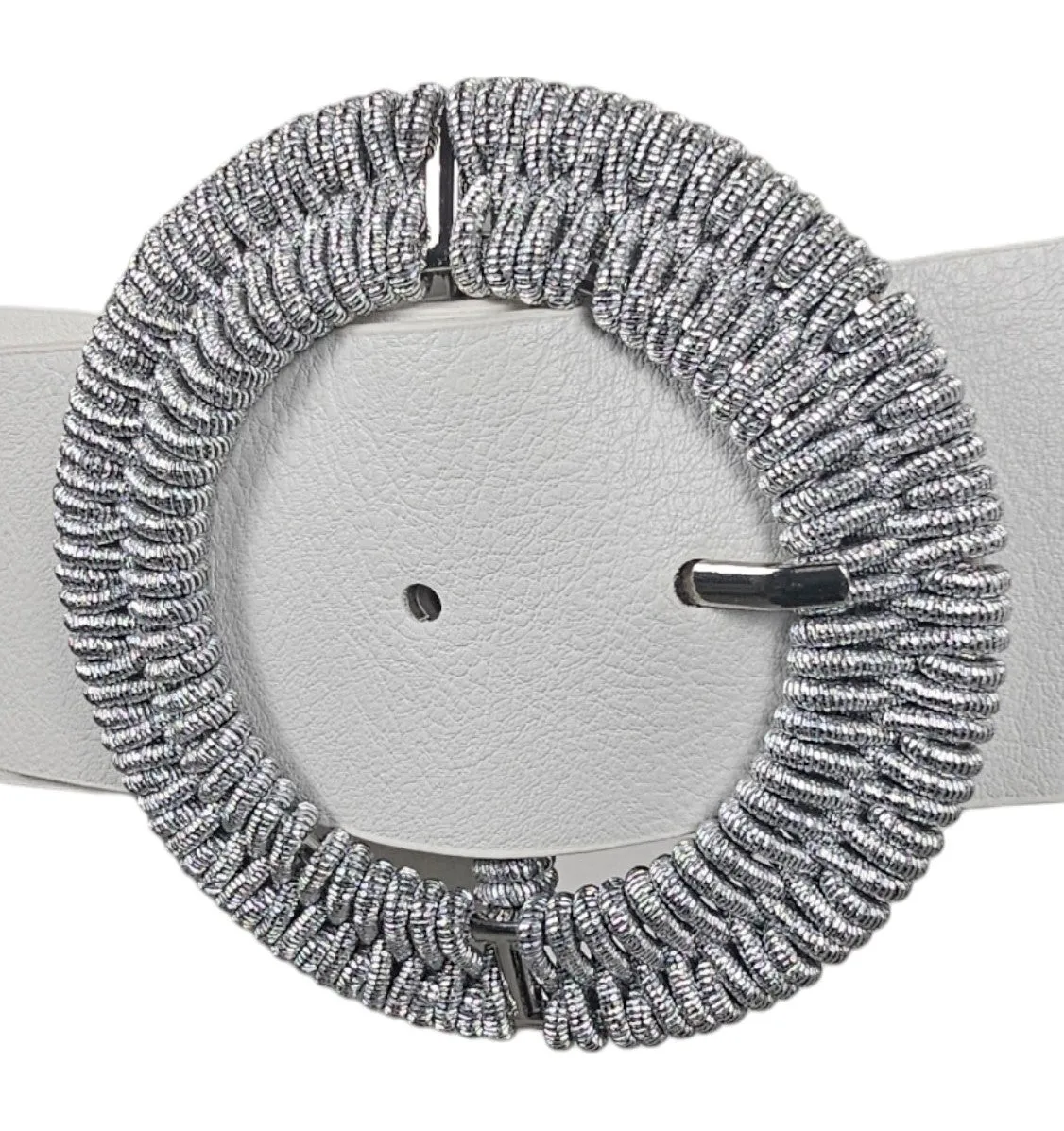 Cintura elastica bianca fibbia satinata