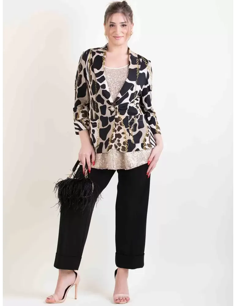 Giacca blazer jersey beige e nero con tasche Piero Moretti