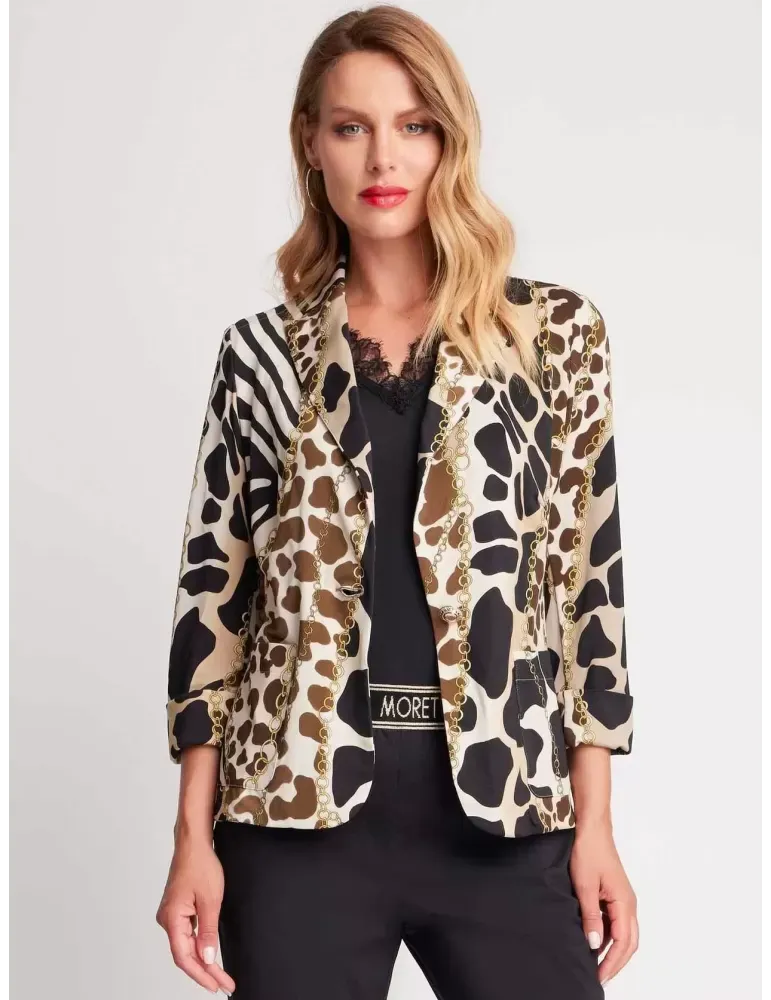 Giacca blazer jersey beige e nero con tasche Piero Moretti