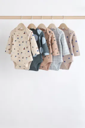 Long Sleeve Baby 100% Cotton Bodysuits 5 Pack    