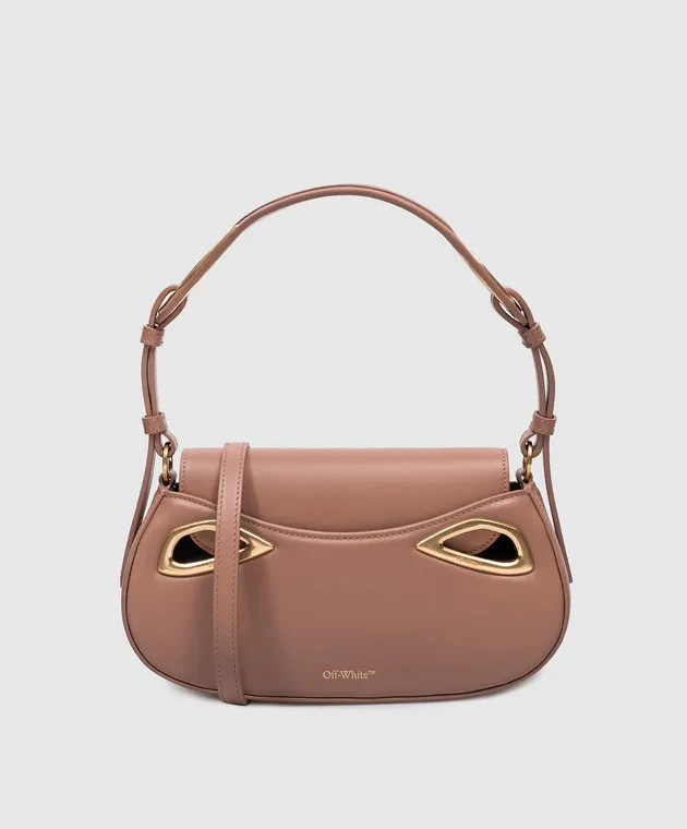 Off-White Borsa baguette Clam in pelle beige con logo OWNN121F23LEA001