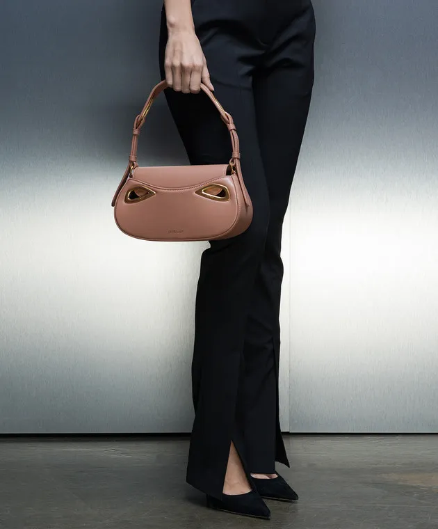 Off-White Borsa baguette Clam in pelle beige con logo OWNN121F23LEA001
