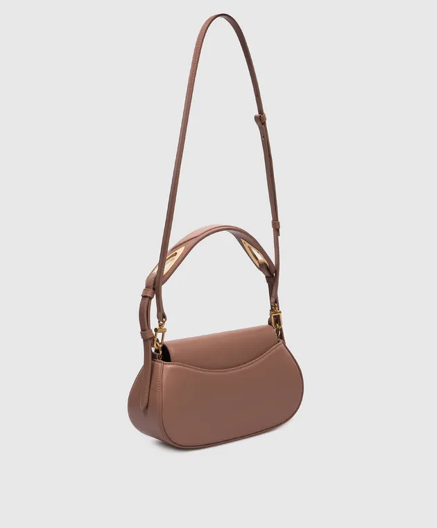 Off-White Borsa baguette Clam in pelle beige con logo OWNN121F23LEA001