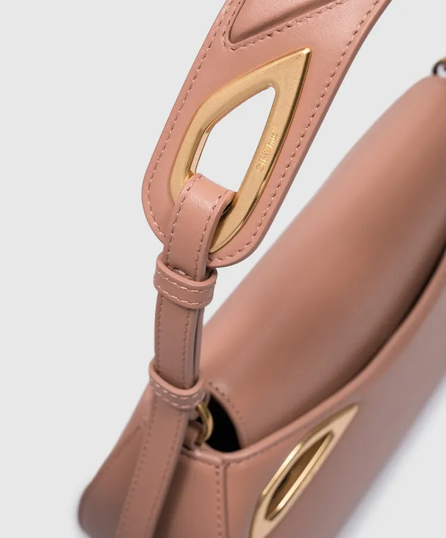 Off-White Borsa baguette Clam in pelle beige con logo OWNN121F23LEA001