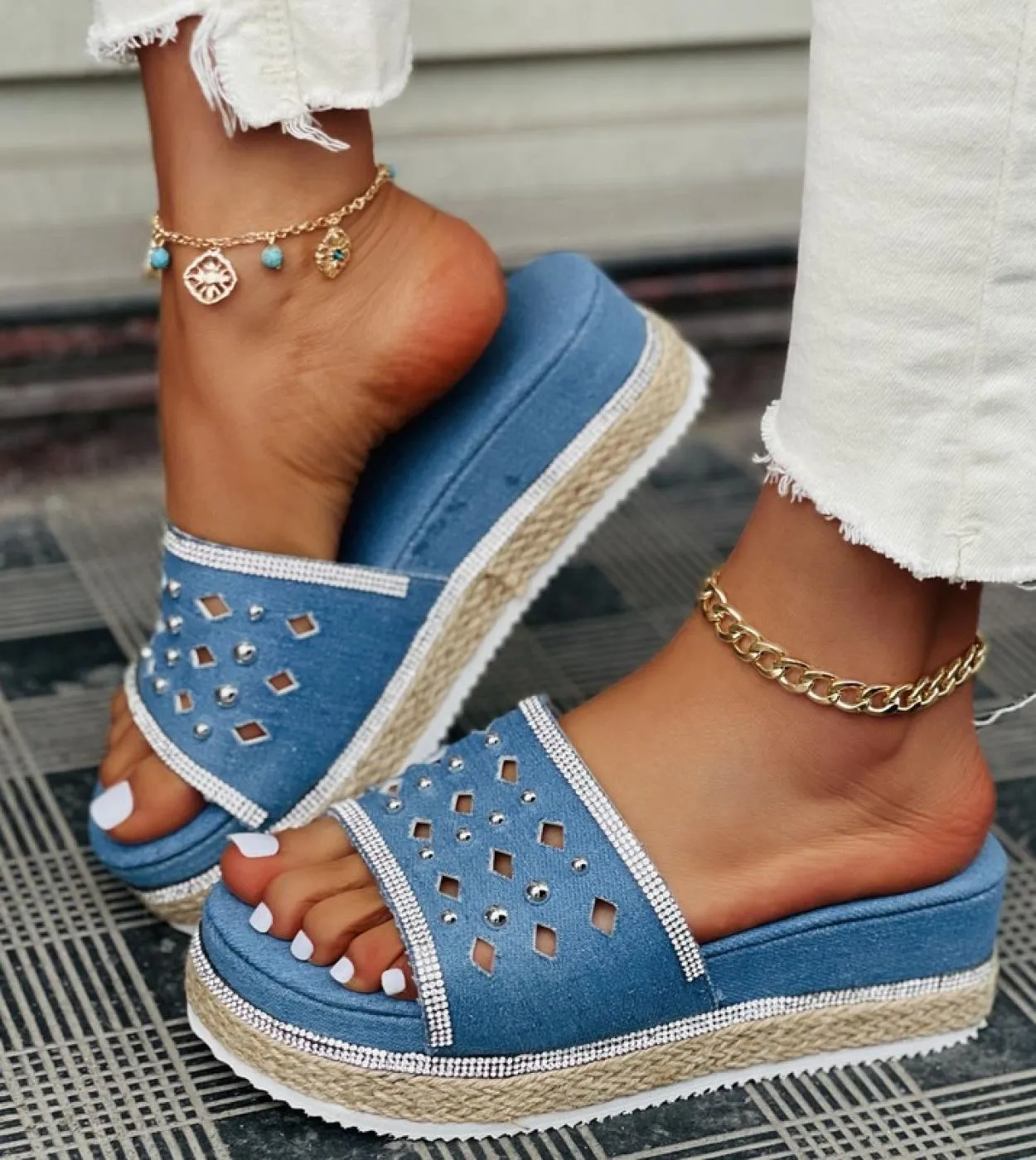 Sandali da donna Sandali con plateau per scarpe estive Zeppe intrecciate da donna Scarpe con tacco Sandali Chaussure Femme Panto
