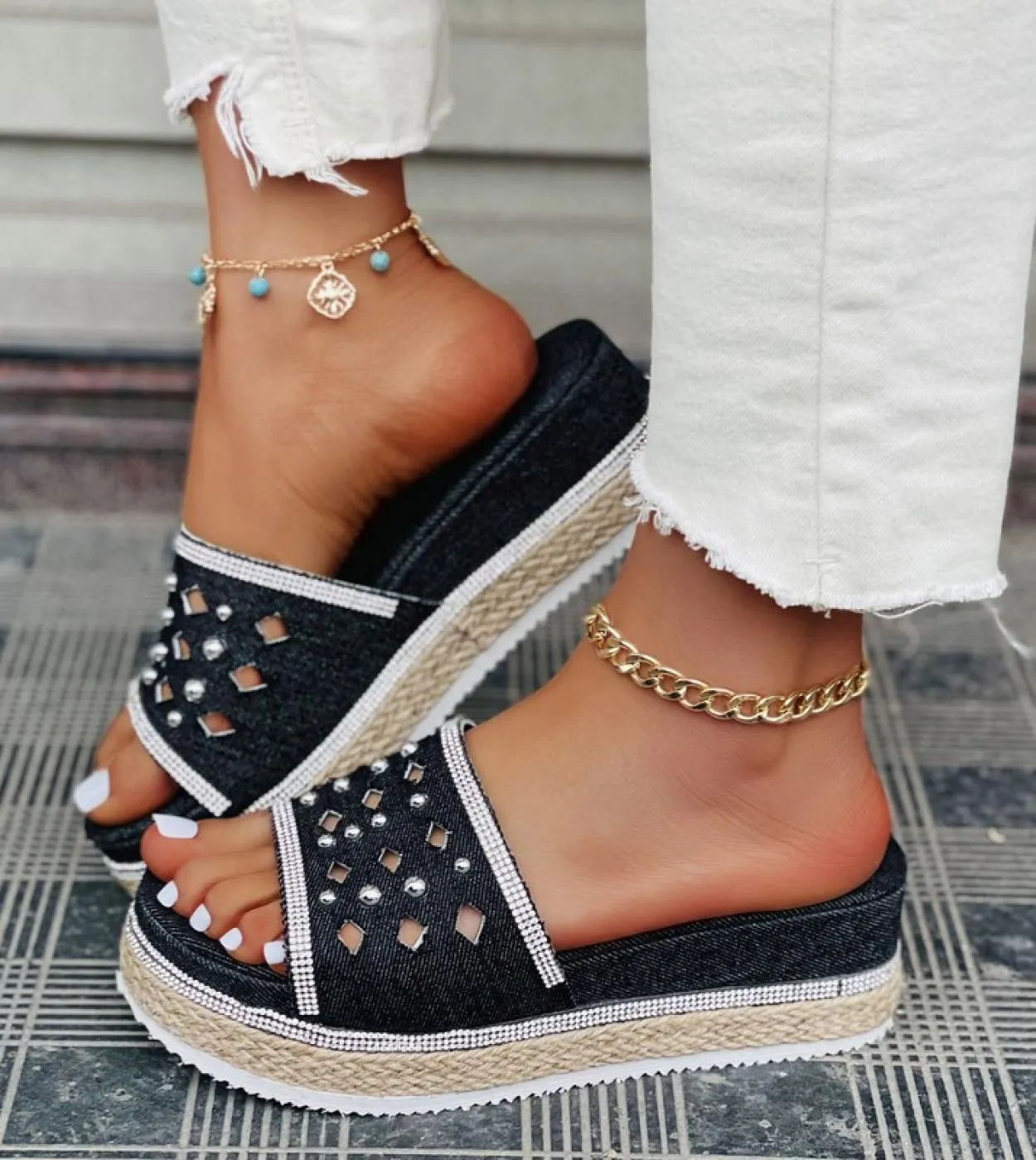 Sandali da donna Sandali con plateau per scarpe estive Zeppe intrecciate da donna Scarpe con tacco Sandali Chaussure Femme Panto