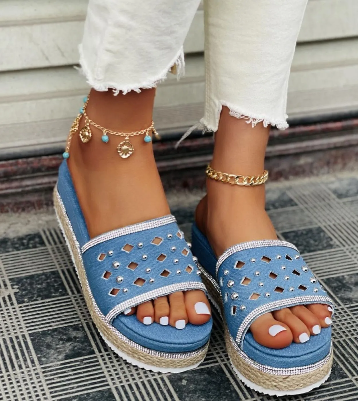 Sandali da donna Sandali con plateau per scarpe estive Zeppe intrecciate da donna Scarpe con tacco Sandali Chaussure Femme Panto